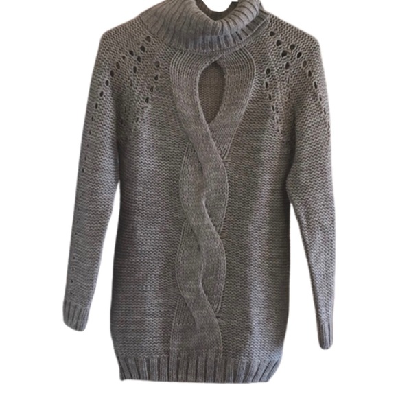 Venus Gray Keyhole Cut Out Long Sleeve Cowl Neck Turtleneck Sweater Size Small - Picture 1 of 15